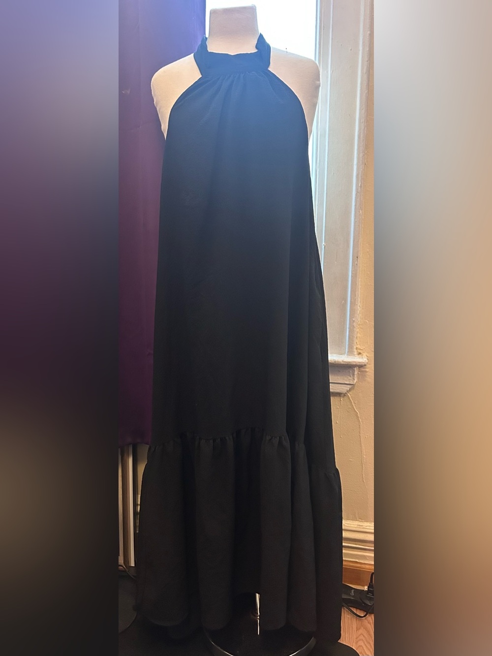 A New Day Women's Halter Hi-Lo Midi Dress Size Large L Black Long Backless